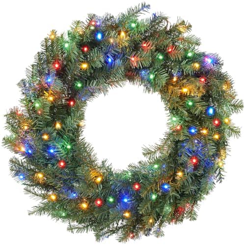 Casafield 30" Pre-Lit Fir Artificial Christmas Wreath Holiday Décor, 100 LED White & Multicolor Lights, 220 PVC Tips for Front Door, Window, or Mantel by Casafield