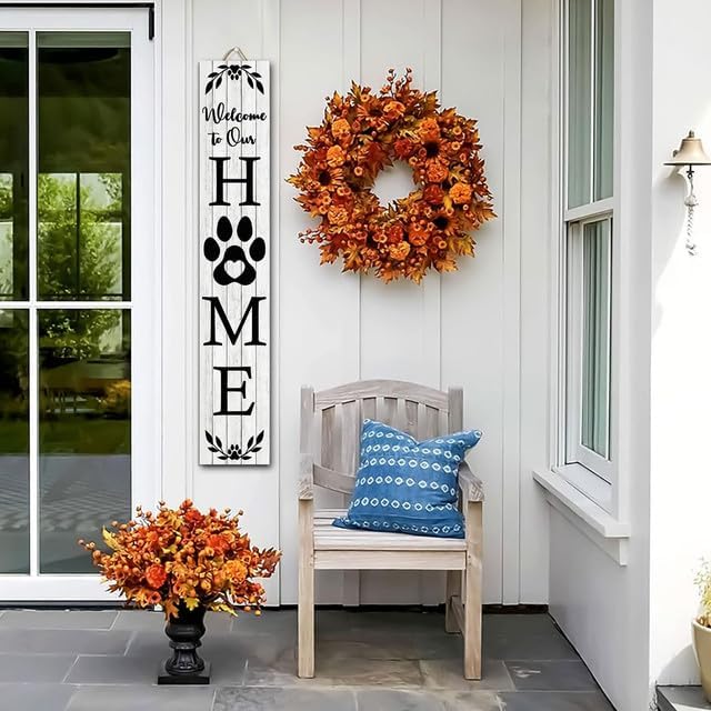 FemiaD Welcome Sign for Front Porch Standing Welcome to Our Home Sign for Front Porch Vertical Wooden Paw Welcome Sign for Front Door Rustic Farmhouse Wood Porch Decorations 8x63inch - Image 5