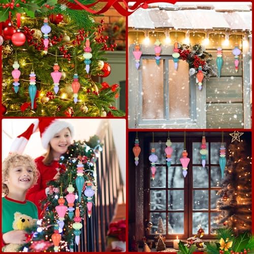 Soaoo 6 Pcs 6.3 in Pastel Color Mercury Glass Finial Christmas Ornaments - Image 6
