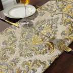 Large Dinner Table Runner Jacquard Chenille Floral Tablecloths Beige 120" - Image 5