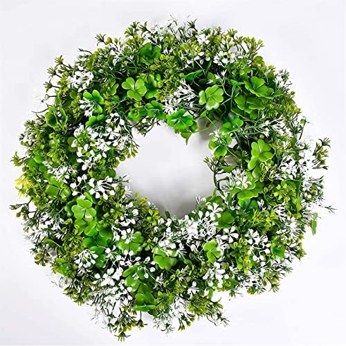 St Patricks Day Decorations Artificial Wreath Lucky Shamrock Clover Leprechaun Hat Beers Spring Summer Party Decor Outdoor/Indoor Farmhouse Front Porch Wall Window Door by Likeny