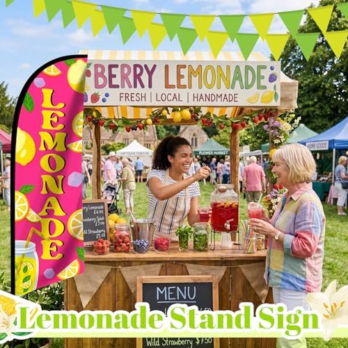 HunnmingRe 2 Set Pink Lemonade Feather Flag Kit, 8ft Advertising Swooper Flag Banner with Pole and Ground Stake for Business Restaurant Advertising Banner for Outside Ground - Image 6