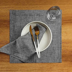 Solino Home 100% Pure Linen Placemats Black, Athena 14 x 14 in, Set of 4 - Image 2
