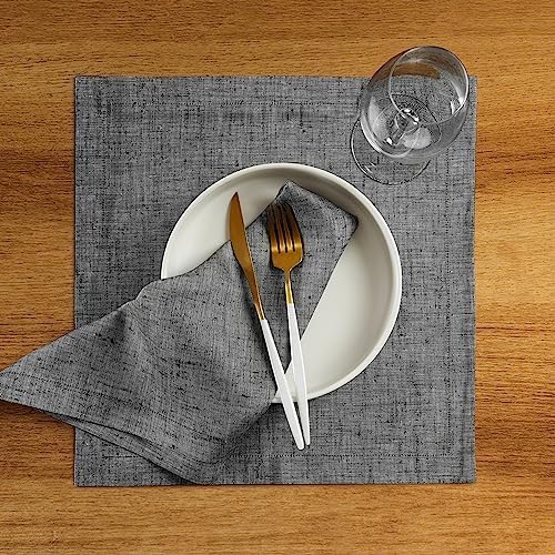 Solino Home 100% Pure Linen Placemats Black, Athena 14 x 14 in, Set of 4 - Image 2