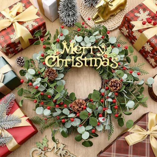 Zeyune 4 Pcs 14" Christmas DIY Green Wreath Artificial Wreath, Chic Style - Image 3