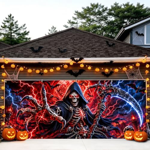 7x16FT Halloween Neon killer Garage Door Banner UV Reactive Fluorescent killer Garage Door Cover Decoration for Hallowen Decoration - Image 7