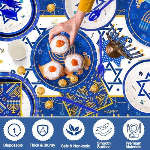 178PCS Hanukkah Party Decoration Set - Menorah, Plates, Napkins, Cups, Banner, Tablecloth, Cutlery - Bulk Supplies for Hanukkah Festival Indoor/Outdoor - Image 3