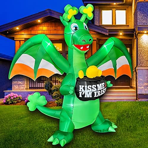 SEASONBLOW 7 Ft Inflatable St. Patrick's Day Dragon Holding a Pot of Gold Decoration with Shamrock Horn Irish Wings Blow Up Yard Decor for Lawn Yard Garden Indoor Outdoor Holiday Party by SEASONBLOW