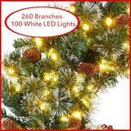 Casafield 30" Pre-Lit Fir Artificial Christmas Wreath Holiday Décor, 100 LED Lights, 260 PVC Tips Pinecones, Berries for Front Door, Window, or Mantel - Image 2