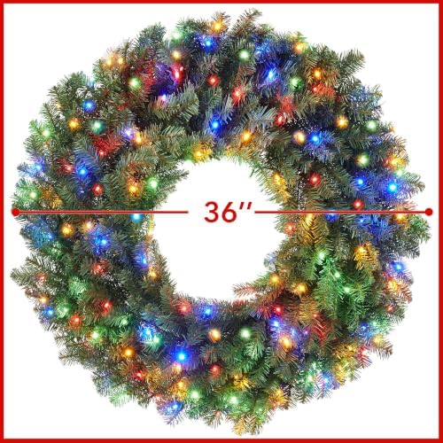 Casafield 36" Pre-Lit Fir Artificial Christmas Wreath Holiday Décor, 150 LED White & Multicolor Lights, 270 PVC Tips for Front Door, Window, or Mantel - Image 5
