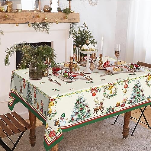 Yighty Rectangle Christmas Tablecloth 60 x 102in,Christmas Tree Elk Holiday Decoration Table Cloth,Polyester Waterproof and Wrinkle-Resistant Durable Xmas Tablecloth for Kitchen,Winter and Home Decor - Image 2