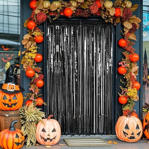 ZATAYE 8 Pack Black Halloween Foil Curtain Streamer Decorations - Image 5