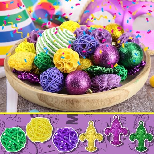 CroBlissful 40 Pcs Mardi Gras Decorative Balls Bowl Filler Purple Green Gold Ball Filler for Mardi Gras Holiday New Orleans Party - Image 5