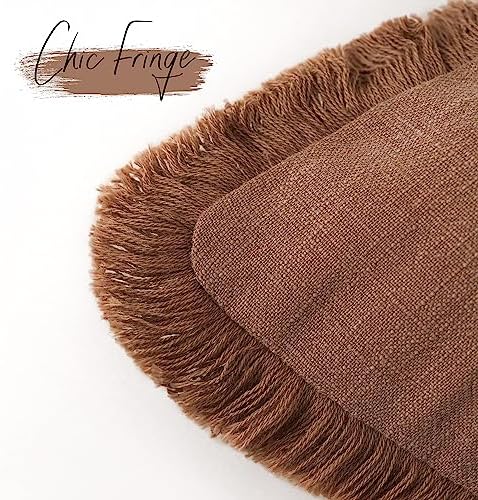 Foindtower Decorative Linen Fringe Throw Pillow Covers 26×26 Inch,Rust - Image 3