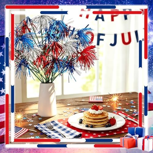 Thiccywoov 10 Pcs 4th of July Decorations Patriotic Firework Picks 15.75 '' Red White and Blue Patriotic Floral Picks 250th Anniversary Firework Stems for Vase Filler Independence Day Home Party Decor - Image 4