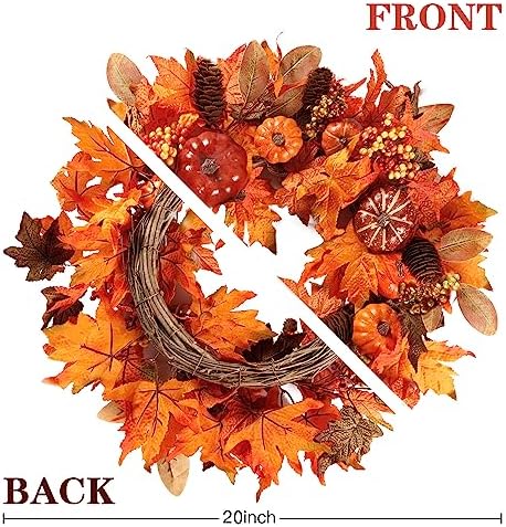 Sggvecsy Fall Wreath 20’’ Autumn Front Door Wreath with Various Pumpkin Cluster of Berries Maple Leaves Pine Cones for Outside Indoor Wall Window Festival Thanksgiving Harvest Autumn Fall Decor - Image 6