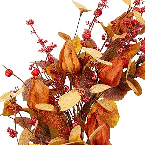 18 Inch Fall Wreath Front Door Wreath with Cape Gooseberries Artificial Autumn Wreath with Fall leaves Fall Decorations with Golden Berries Home Decorations for Autumn Harvest - Image 3