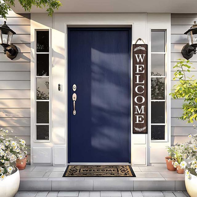 48 * 8 Inch - Welcome Sign for Front Door - Wood Plank Combo Set, Standing + Hanging Porch Decor, Large Rustic, Indoor/Outdoor - Image 5