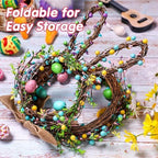 Easter Bunny Wreaths for Front Door with Lights, 24" Easter Green Rabbit Wreaths with Eggs,Twig and Berries,Bowknot, Spring Wreath for Decorations Home Farmhouse Outdoor Indoor Wall Mantel Window - Image 3