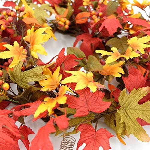 Idyllic 20 Inch Fall Wreath for Front Door - Maple Leaves Autumn Wreath for Thanksgiving, Halloween, Wall, Front Porch Home Decoration - Image 4