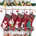 LUBOT 5 Pack Christmas Stockings(21inch) Embroidered Linen Applique Burlap Fireplace Hanging Christmas Stocking Ornament for Family Decorations Holiday Xmas Gift by LUBOT