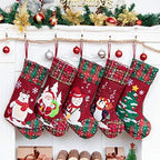 LUBOT 5 Pack Christmas Stockings(21inch) Embroidered Linen Applique Burlap Fireplace Hanging Christmas Stocking Ornament for Family Decorations Holiday Xmas Gift by LUBOT