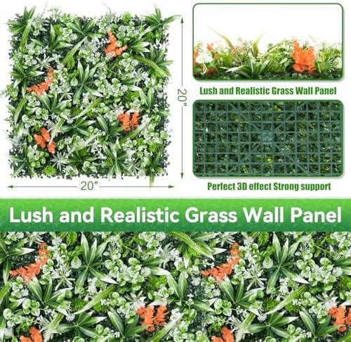 Greenery Wall Panels, 20"x20" 16PCS UV Protected Fake Grass Backdrop Privacy Fence Screen, Artificial Hedges for Outdoors Indoors Green Decor - Image 2