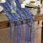 Artoid Mode 10PCS Blue Gold Gauze Table Runner 120 Inch 10FT, Glitter Metallic Foil Sheer Dining Wedding Anniversary Holiday Table Decor for Home Party by ArtoidMode