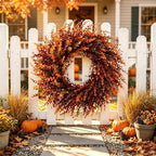26in Large Artificial Autumn Eucalyptus Wreath (Fall Orange) - Image 6