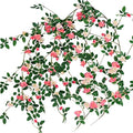 FiveSeasonStuff Pink Wild Rose Vine Garland, Two Faux Silk Floral Garlands with Greenery, Bendable Decorative Vines 12 ft Total by FiveSeasonStuff