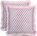 CPC Pink Sapphire Ruffle Throw Pillow Covers for Couch, 20x20 Inch Cotton Stripe Ruffle Couch Pillows for Living Room, Hidden 16 Inch Zipper Boho Pillow Case or Cute Outdoor Pillows by COTTONPRINTCLUB