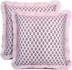 CPC Pink Sapphire Ruffle Throw Pillow Covers for Couch, 18x18 Inch Cotton Stripe Ruffle Couch Pillows for Living Room, Hidden 14 Inch Zipper Boho Pillow Case or Cute Outdoor Pillows by COTTONPRINTCLUB