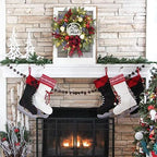 Prelit Christmas Wreath for Front Door Outside,22 inch Be Merry Wreath with red Black Buffalo Plaid Bow,Lighted Farmhouse Christmas decoration-30 LED Light/Timer,Winter Door Wreath, Porch Decor - Image 3