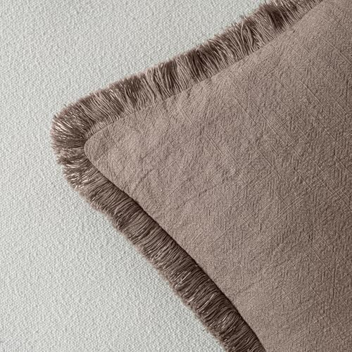 MIULEE Linen Fringe Decorative Fall Throw Pillow Covers Malt Ball 20x20 - Image 3