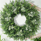 26'' Large Boxwood Wreath for Front Door Artificial Spring Wreath Boxwood Leaves Greenery Outdoor Door Wreaths for Porch Window Home Farmhouse Wall Decor Green Year Round Indoor Outdoor All Seasons - Image 5