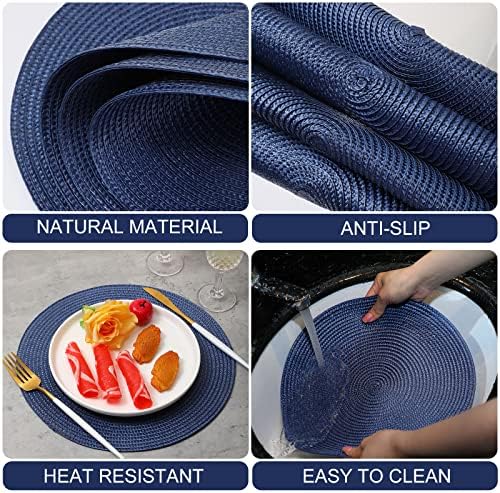 Buryeah 24 Pieces 13 Inch Christmas Round Placemats Circle Woven Place Mats Boho Decor Dining Table Mats Table Scape Hosting Friends for Wedding Birthday Dinner Parties (Fog Blue) - Image 4