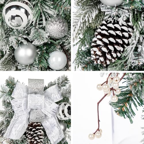 30" Christmas Teardrop Swag for Front Door Artificial Winter Swag Garland with Pine Cones, Berry Clusters, White Ball Ornaments and Ribbons for Thanksgiving Holiday Christmas Decoration - Image 3