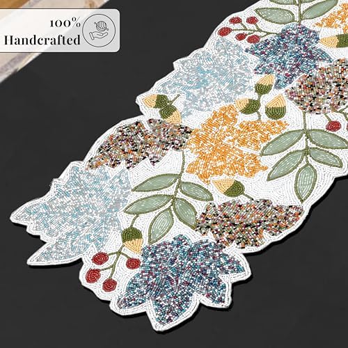 CLEENTABLE Boho Beaded Table Runner, Multicolor Floral, 13x36 - Image 3
