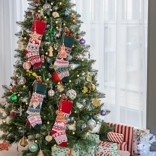 Christmas Stockings 4 Pack, 21 Inch Large Family Christmas Stocking, Red and Green Reindeer Snowman Xmas Stocking for Fireplace,Christmas Decorations - Image 6