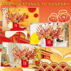 Demonwer Chinese New Year Artificial Potted Plant Luck Bucket Red Fruit and Gold Leaves Artificial Potted Flower Spring Festival Flower Blessing Bucket for Indoor Home Office Shelf Tabletop Decor - Image 7