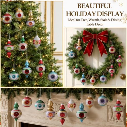 Soulchen 10 Pcs Vintage Glass Christmas Ornaments, Assorted, Retro - Image 5