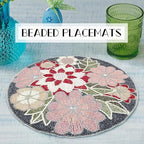 Beaded Placemats for Dining Table Flower Design Red Multi Set of 2- Measure 13 Inches Beaded Placemats Round for Gathering, Christmas, Thanksgiving - Occasional Decoration - Image 2