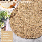 Aneco 48 Pack 13.8-Inch Round Woven Placemats Natural Hand-Woven Boho Rattan Wicker Bulrush Placemat Farmhouse Rustic Braided Table Mats for Dining & Kitchen Decor - Image 3