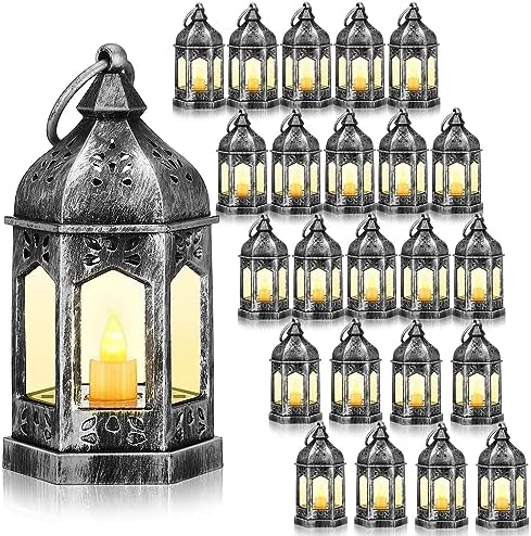 Hortsun 24 Pcs Mini Halloween Lantern Centerpiece with LED Candle,Silver by Hortsun