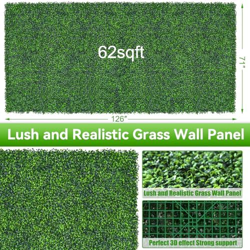 Artificial Boxwood Roll,71x126 in(62 sqft) UV-Anti Faux Ivy Grass Wall - Image 2