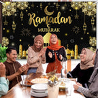 AIBIIN 8X6ft Ramadan Mubarak Backdrop Black Gold Muslim Kareem Banner Eid Al-Adha Mubarak Party Decorations Banner Photo Shoot Props - Image 5