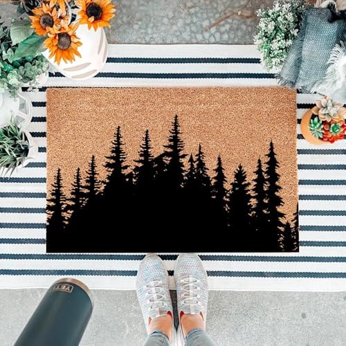 Funny Coir Doormat Tree Line Forest Landscape Front Door Mats Entryway Outdoor Mat with Heavy Duty Front Porch Welcome Mats Entry Natural Coir Brown Prank Novelty Gift Outdoor Mat 23.7x15.7 inch - Image 5