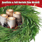 Christmas Wreath with Lights - 26" Real Touch Norfolk Pine Wreath, Large Christmas Wreath with Gold Bell & Bow for Mantle Wall Window Indoor Outdoor Decor - Image 4