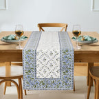 Ridhi Hand Block Print Table Runner Powder & Pigeon Blue 16x106 in by Ridhi