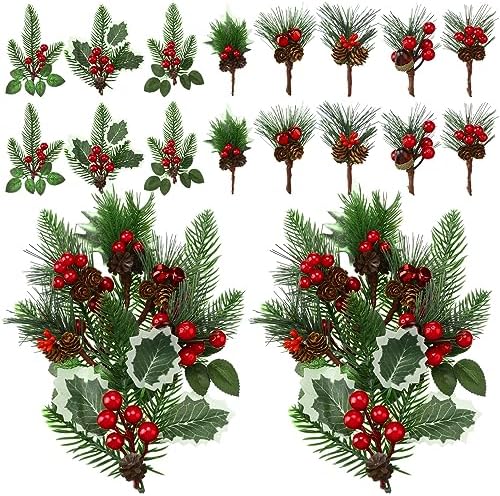 48 Pcs Christmas Floral Picks and Sprays Cone Berry Stems for Craft, Vivid by Panelee